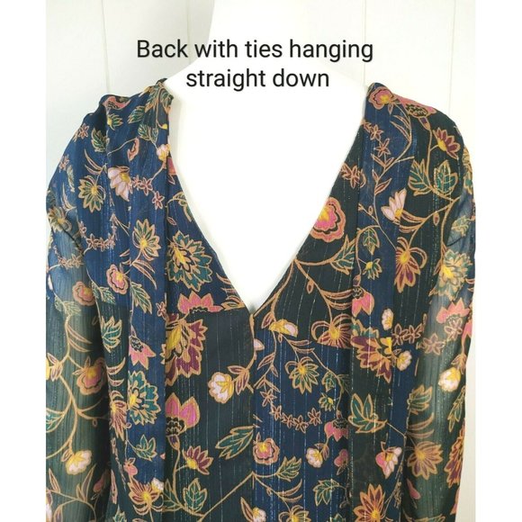 BCBGeneration Floral Dress size Small S Gold Thread, Slit Sleeve, BCBGMaxAzria - Picture 7 of 8